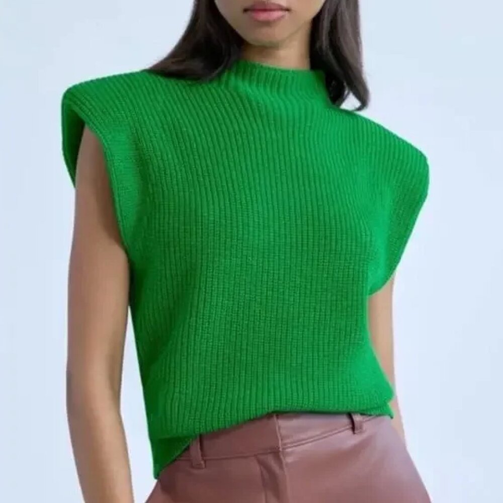 Aritzia Babaton Hazlitt Merino Wool Shoulder Pad Green Sweater Vest
